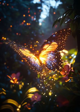 Glowing Butterfly in Forest