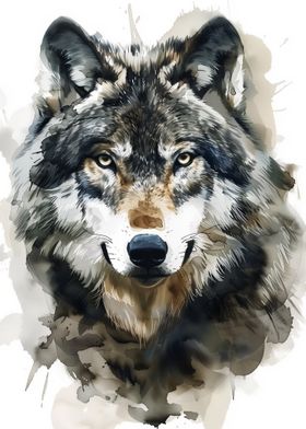 Wolf Watercolor Portrait