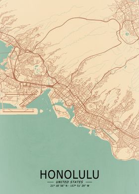 Honolulu Vintage City Map