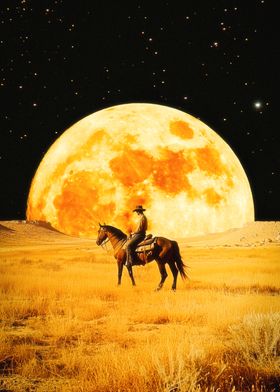 Lone Rider Under Giant Moon