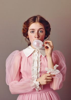 Victorian Girl Blowing Bubblegum