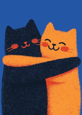 Hugging Cats Illustration