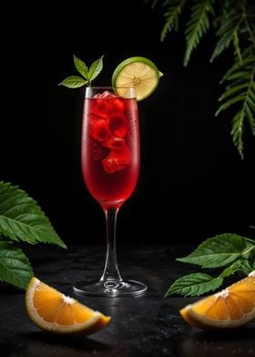 Red Cocktail with Lime and Mint