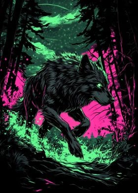 Wolf in Neon Forest