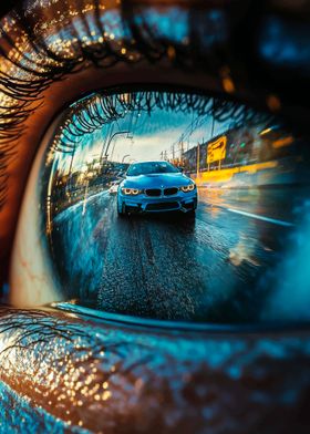 Blue Car in Eye