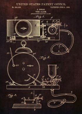 Vintage 1908 time alarm patent