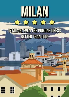 Milan Funny Review Cityscape Travel Poster