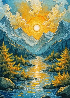 Mountain landscape painting 