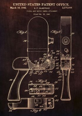 1942 Pistol grip movie camera attachment patent