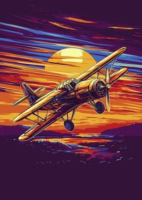 Vintage Airplane Sunset