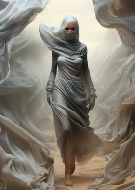 Woman in Flowing Fabric