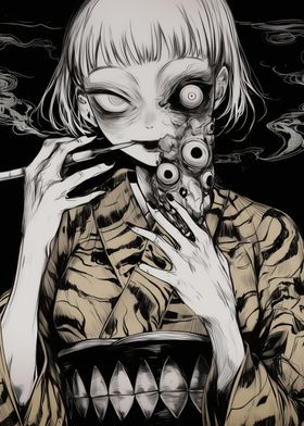 Creepy Anime Girl with Eyes