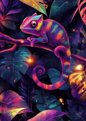 Neon Chameleon in Jungle