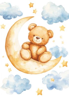 Teddy Bear on Crescent Moon