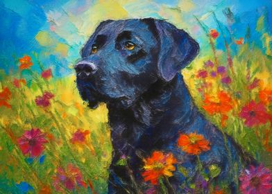 Black Lab in Flowers