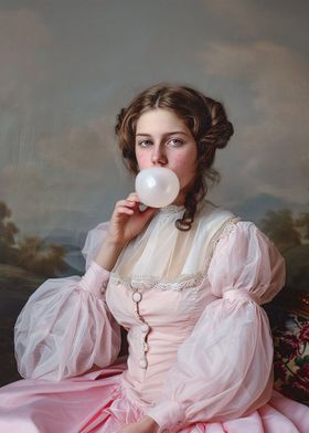 Victorian Woman Blowing Bubble