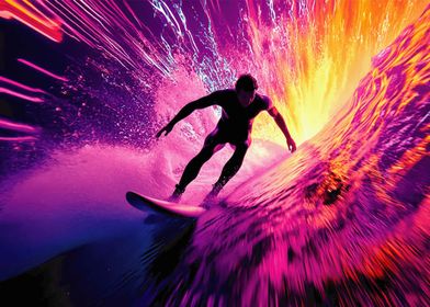 Surfer in Neon Wave