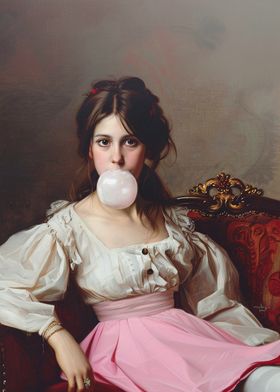 Young Victorian Woman Blowing Bubble