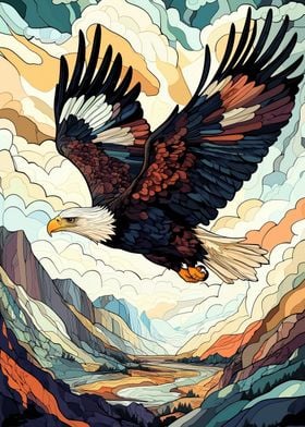 Eagle Soaring Above Mountains