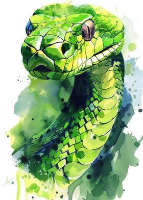 Green Snake Watercolor