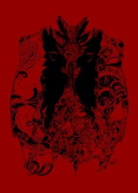 Black Abstract Owl Against Red Background