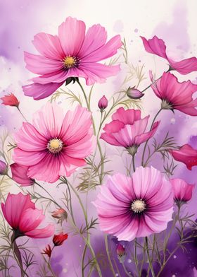 Pink Cosmos Watercolor