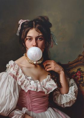 Victorian Woman Blowing Bubble in Dress