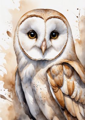 Barn Owl Watercolor Painting