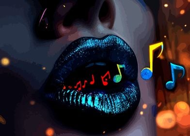 Blue Lips with Music Notes