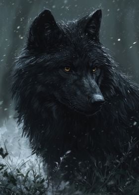 Black Wolf In Snow