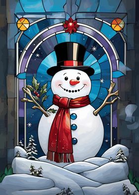 Smiling Snowman in Stained Glass