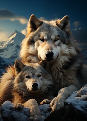 Wolves in Snowy Mountains