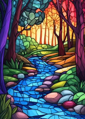 Stained Glass Forest Stream