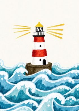 Lighthouse in Stormy Sea