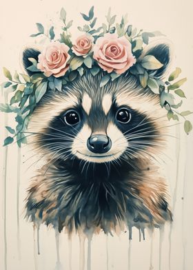 Raccoon with Flower Crown