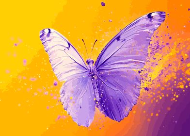 Purple Butterfly on Yellow Background