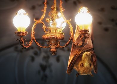 Bat Hanging from Chandelier