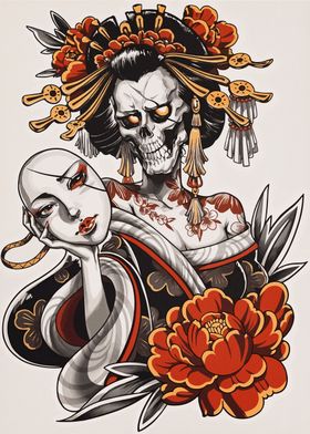 Geisha Skull Tattoo