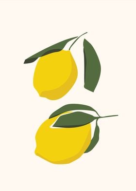 Two Lemons with Leaves