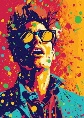 Man in Sunglasses with Colorful Splashes