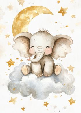 Cute Elephant on Cloud