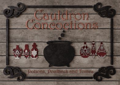 "Cauldron Concoctions" 3D Rendered Fantasy Potions Shop Sign