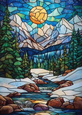 Stained Glass snowy valley