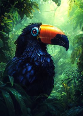 Black Toucan in Tropical Rainforest