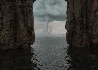 Waterspout Through the Cliffs 3D Rendered Nature Scene