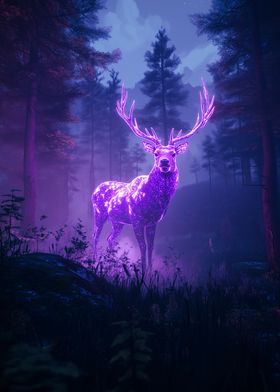 Neon Deer in Forest