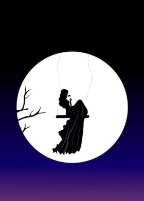 Silhouette of Woman on Swing