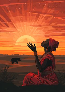 African girl Sunset Prayer