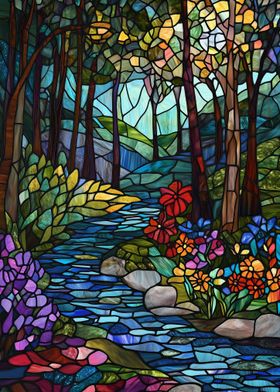 Stained Glass Forest Stream