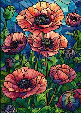 Stained Glass Poppies Flower